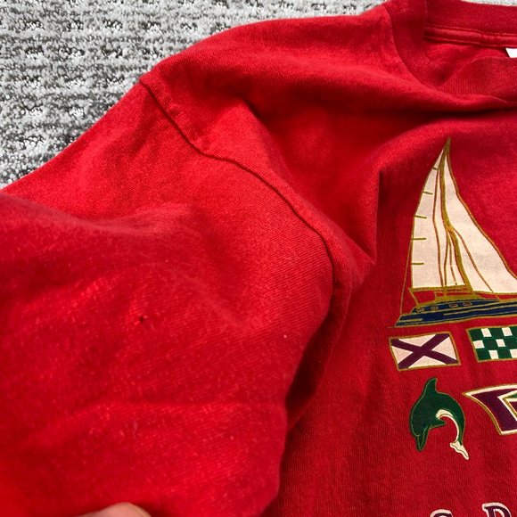 Vintage Belton Shirt Men Large L Red S. Padre Island Texas Sailboats Dolphins - Picture 9 of 15